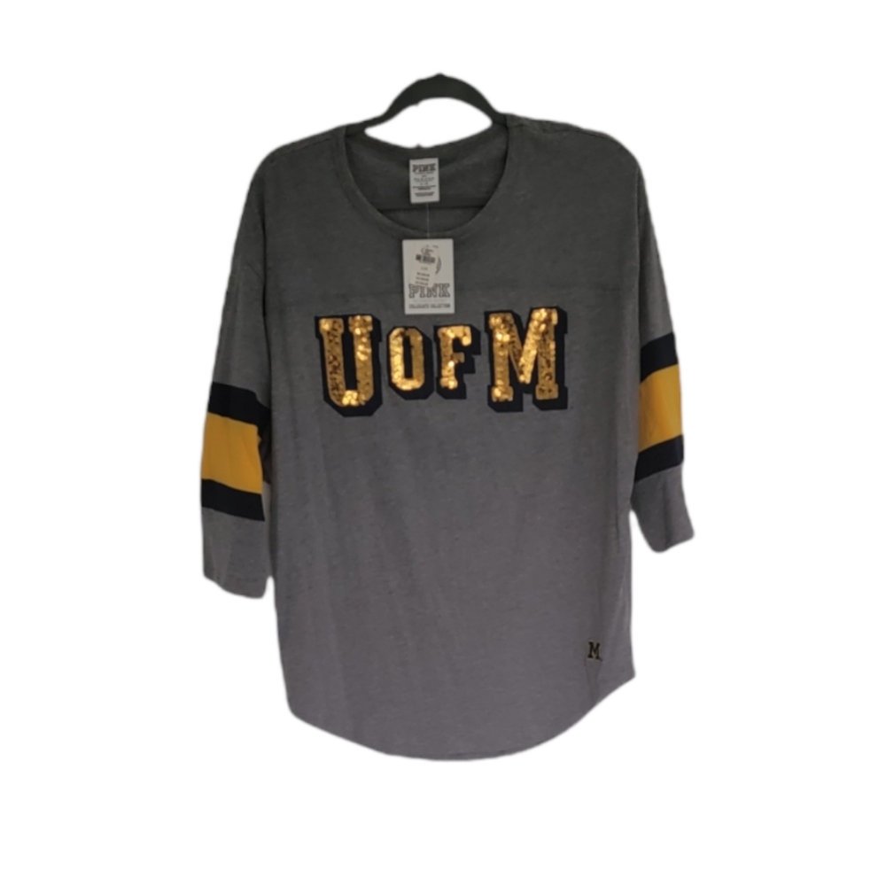 Crop sleeve PINK university of Michigan shirt